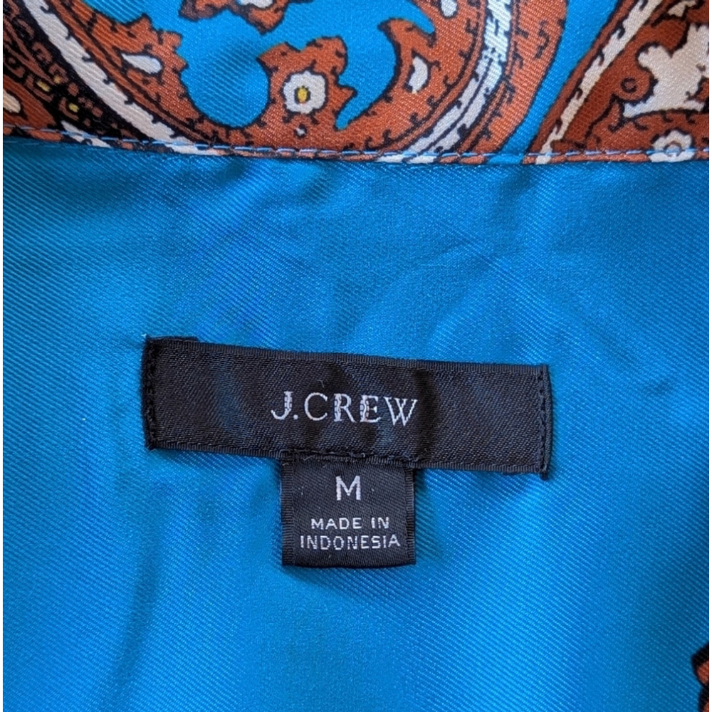 J. CREW 60s Retro Top Drapey Button-up Silky Scarf Blouse Paisley Window Blue M - Picture 7 of 11